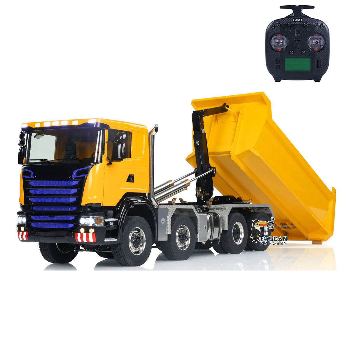 TOUCAN RC HOBBY LXY G88 1/14 Metal 8x8 RC Hydraulic Roll On Off Dump Truck PNP U-Shaped High Bucket 3 Speed Transmission Differential Lock Light Sound ST8 Controller for Construction Collectors