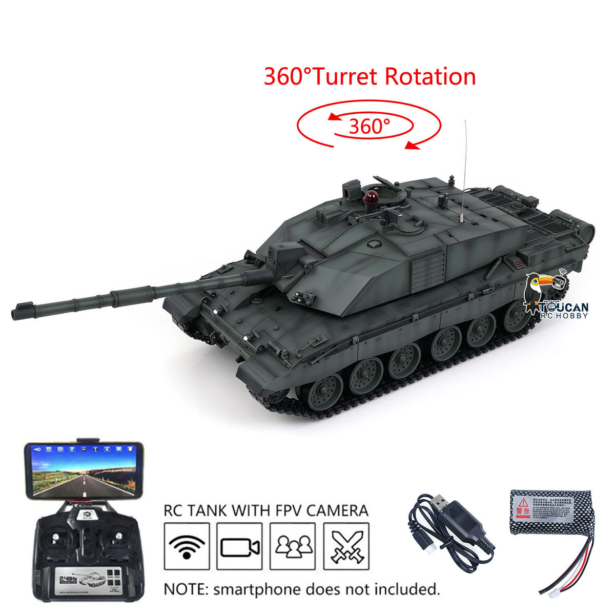 TOUCAN RC HOBBY Heng Long 1/16 TK7.0 Customize 3908 Challenger II RTR RC Tank FPV 360 Degrees Turret IR BB Smoke Metal Tracks Road Drive Idler Wheels
