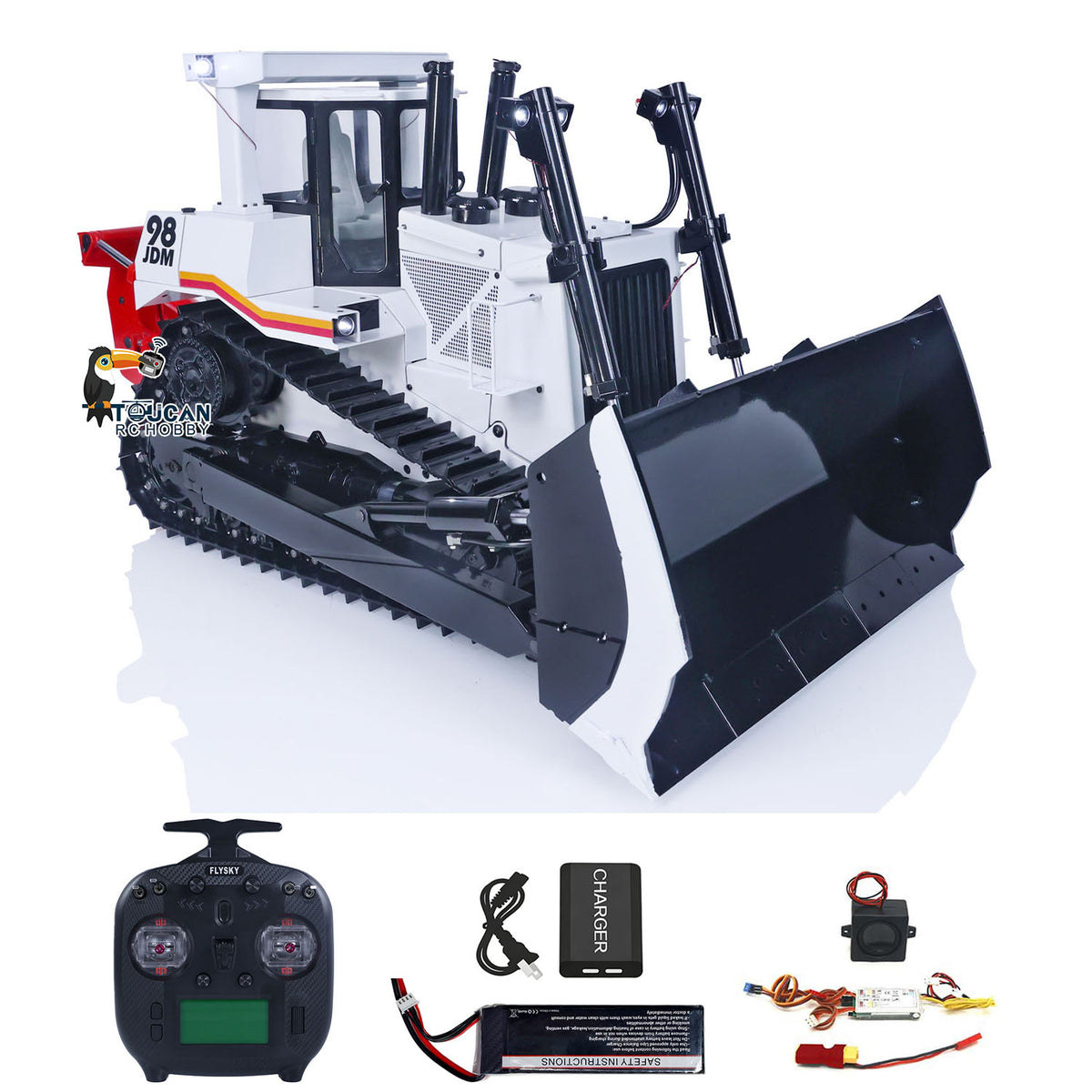 TOUCAN RC HOBBY JDModel DXR2 1/14 Metal RC Hydraulic Bulldozer Remote Controlled Earth Moving Machine Model JDM-201 New Sound System Light ST8 Remote Controller Motor