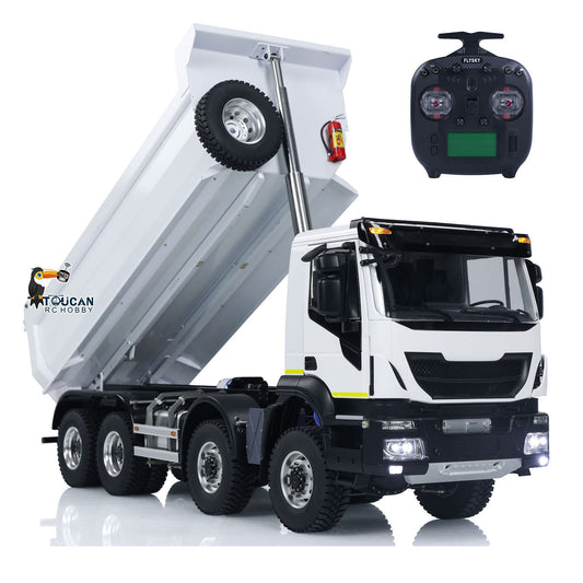 TOUCAN RC HOBBY MODO 1/14 8x8 Metal Hydraulic RC Dump Truck Remote Control Tipper Car Sound Lights Assembled Painted Model ESC Motor Servo
