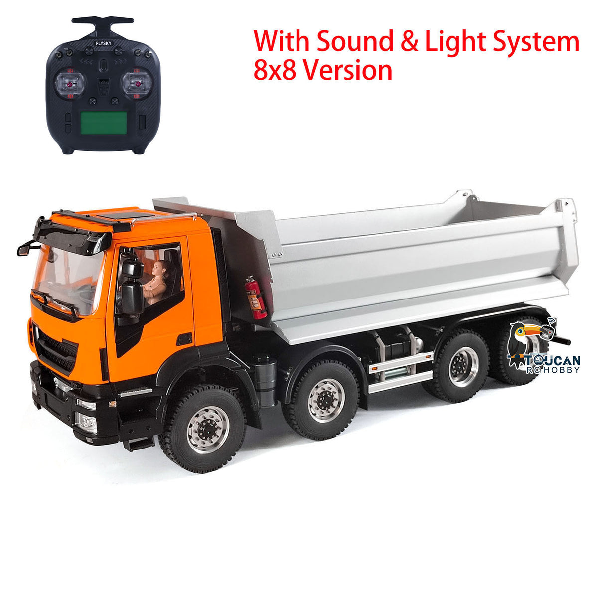 TOUCAN RC HOBBY MODO 1/14 8x8 Metal Hydraulic RC Dump Truck Remote Control Tipper Car Sound Lights Assembled Painted Model ESC Motor Servo