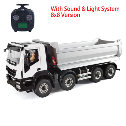 TOUCAN RC HOBBY MODO 1/14 8x8 Metal Hydraulic RC Dump Truck Remote Control Tipper Car Sound Lights Assembled Painted Model ESC Motor Servo