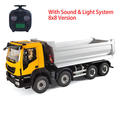 TOUCAN RC HOBBY MODO 1/14 8x8 Metal Hydraulic RC Dump Truck Remote Control Tipper Car Sound Lights Assembled Painted Model ESC Motor Servo