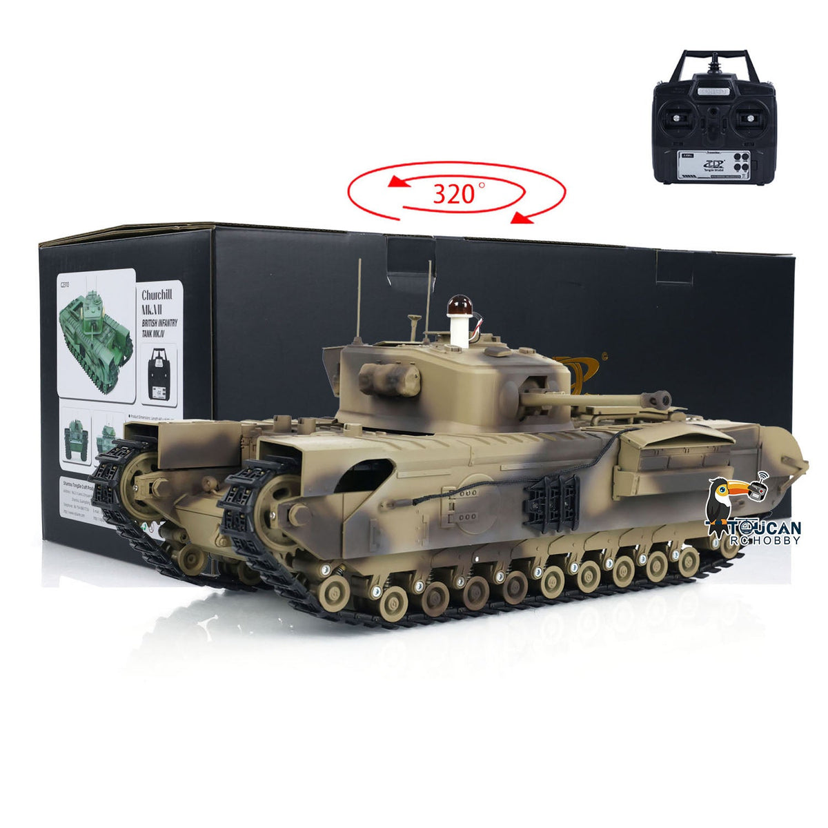 TOUCAN RC HOBBY 1/16 Military RC Battle Tank Churchill Mk.VII Metal Tracks Tongde Electric Tanks Painted Assembled Barrel Recoil Smoke Unit