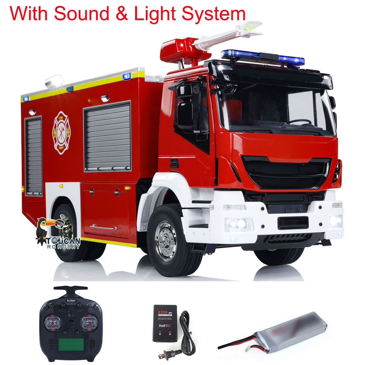TOUCAN RC HOBBY 1/14 RC Fire Truck 4x2 Rescue Fire Vehicle 2-Speed Transmission Light Sound ST8 Remote Control System Emulated Car Hobby Models