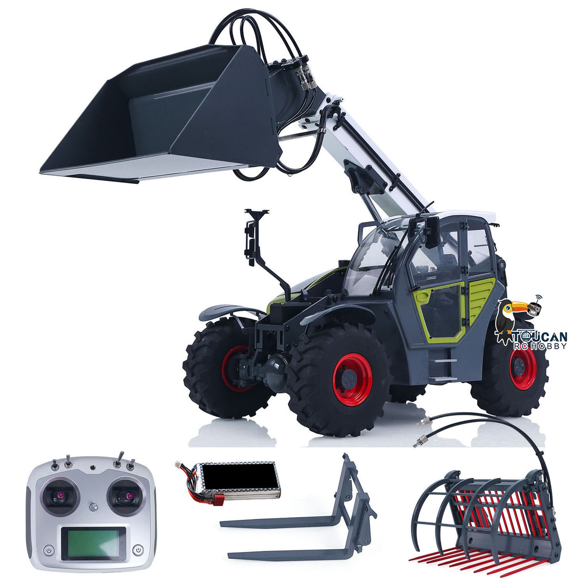 JDM-128 1/14 Metal RC Forklift Multifunctional Telescopic Hydraulic Construction Vehicles
