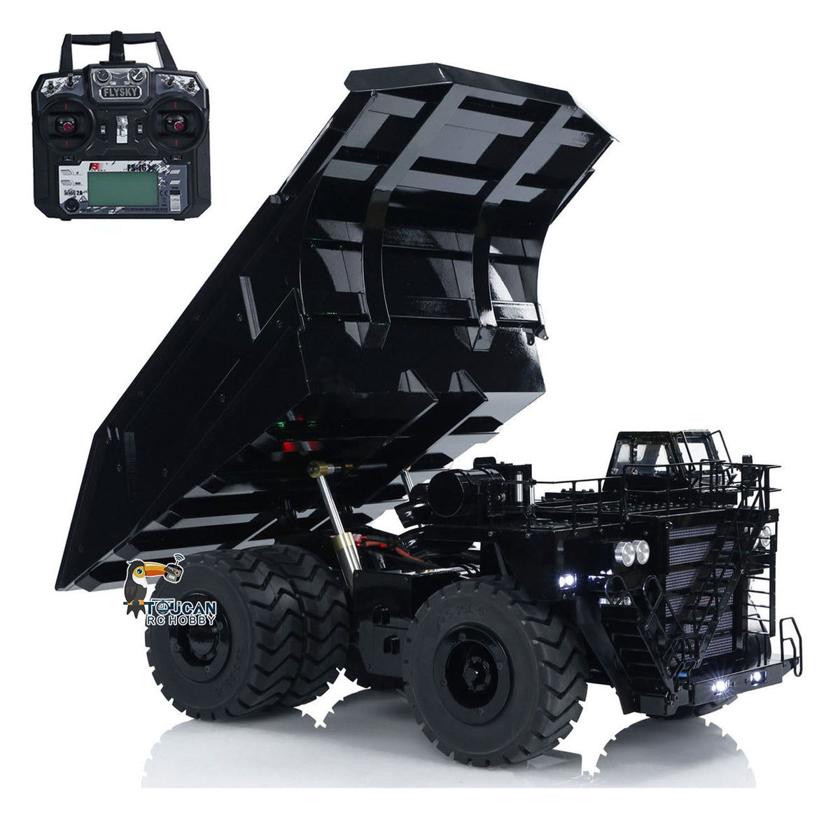 TOUCAN RC HOBBY 793D 1/20 Metal RC Hydraulic Mining Truck FS-i6X Radio Controller Spring Suspension Differential Rear Axle Light Warning Sound for Construction Model Collectors