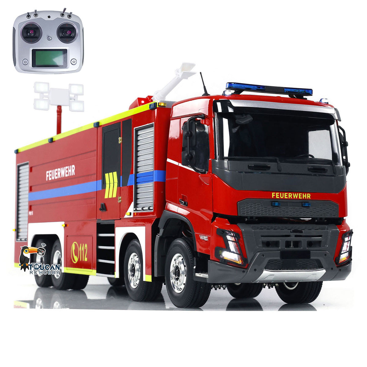 TOUCAN RC HOBBY 1/14 8x4 FMX PS0003 RC Fire Fighting Vehicles Remote Control Extinguisher Truck Hobby Model Lights Sounds Ready to Run