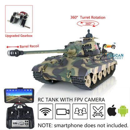 TOUCAN RC HOBBY Heng Long 1/16 TK7.0 Plastic German King Tiger RTR RC Tank 3888A with 360 Degrees Turret Barrel Recoil Infrared Combat BB Metal Barrel Steel Gearbox