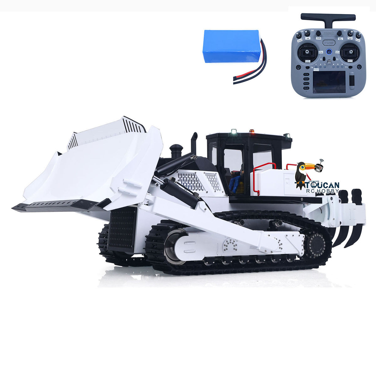 TOUCAN RC HOBBY D155AX 1/12 Metal RC Hydraulic Bulldozer RTR 7-Channel Valve Brushless Motor 5-Shank Rear Plow Light Sound for Model Enthusiast