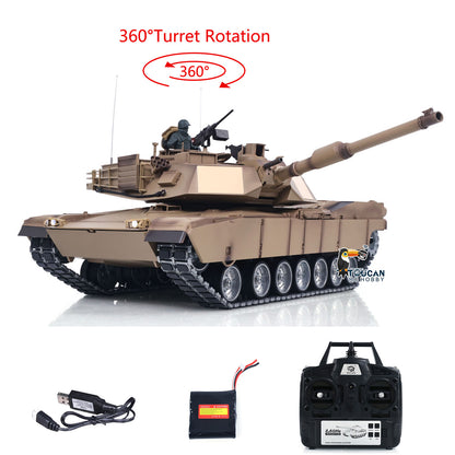TOUCAN RC HOBBY Heng Long 1/16 RC Main Battle Tank Abrams M1A2 Metal Chassis Wheels Steel Gearbox Turret 360 Rotation Barrel Recoil Elevation Battery