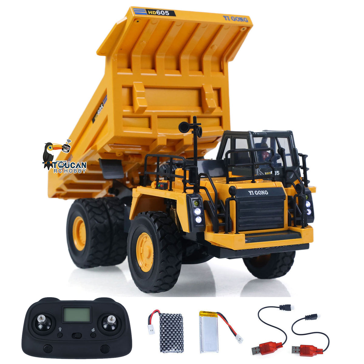 TOUCAN RC HOBBY Yi Gong Ready To Run 1/50 Electric Remote Control Dump Mining Truck RC Construction Vehicle Tipper Model Lights Sounds Effect USB Cable