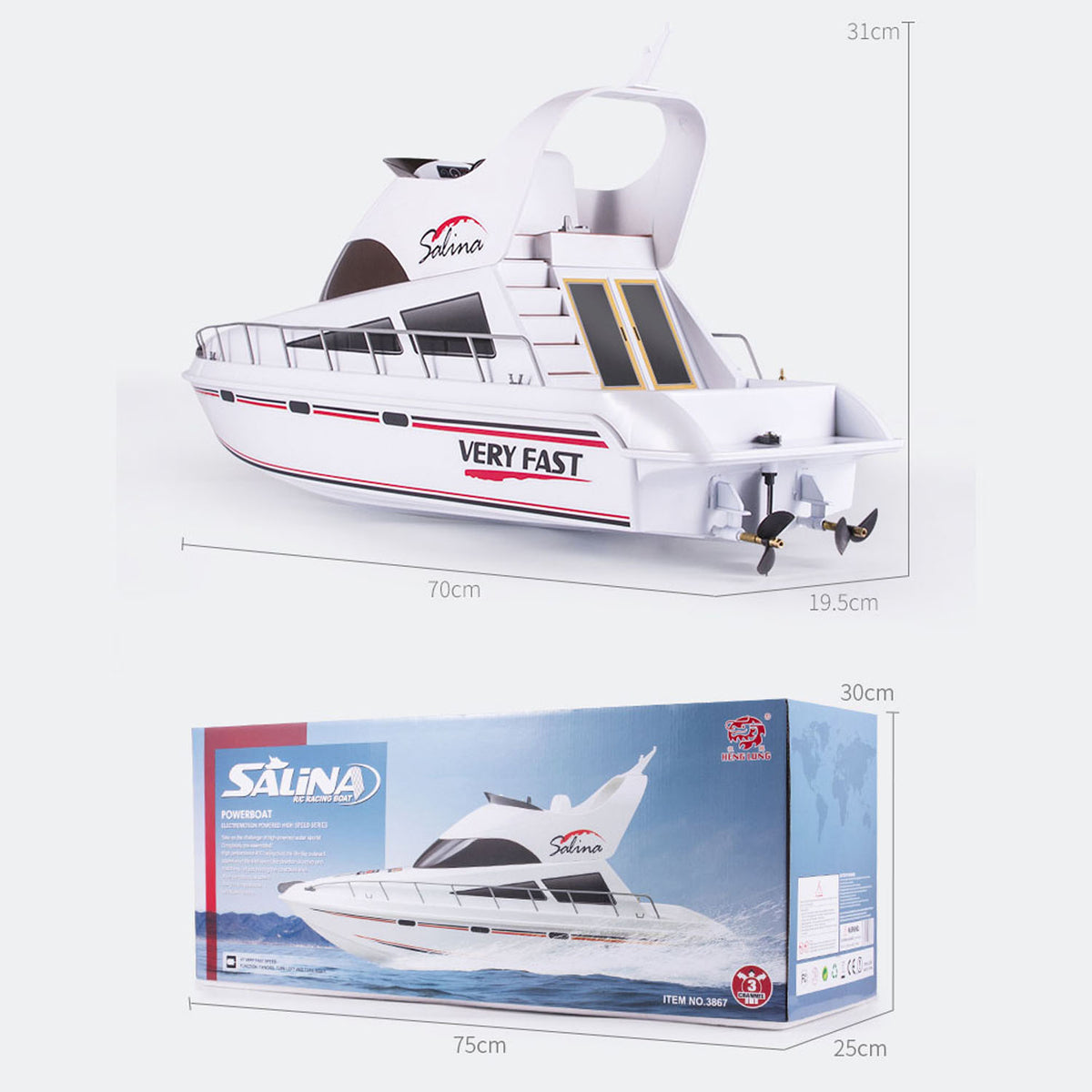 TOUCAN RC HOBBY Heng Long 2.4G RC Racing Boat Remote Control High-Speed Yacht 20KM/H Ship 70x19.9x19.5cm RTR Simulation Model ESC Servo Motor