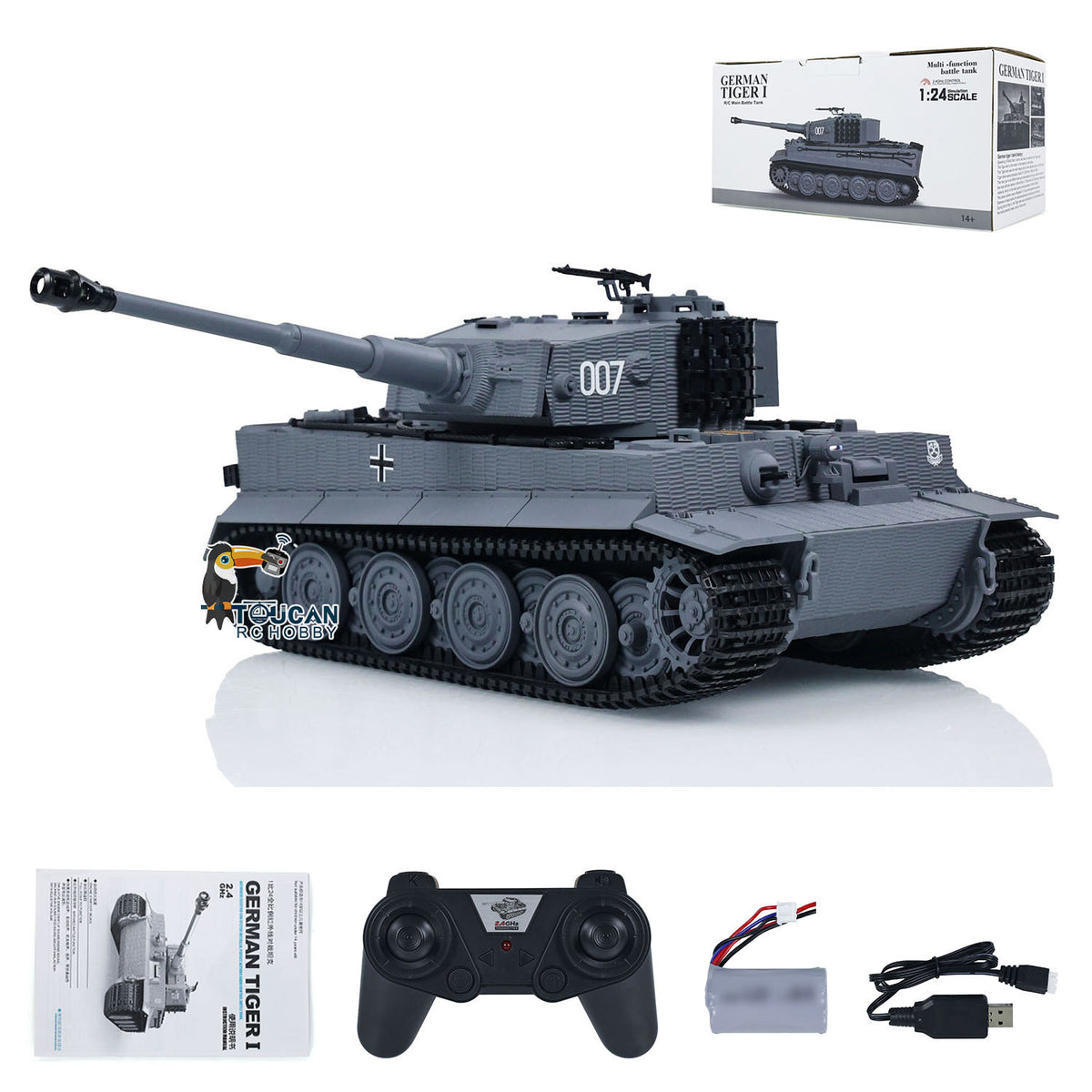 TOUCAN RC HOBBY HY Model 1/24 217 007 RC Battle Tank Tiger I Remote Control Military Tanks Armored Panzer Infrared Combat USB Assembled Painted