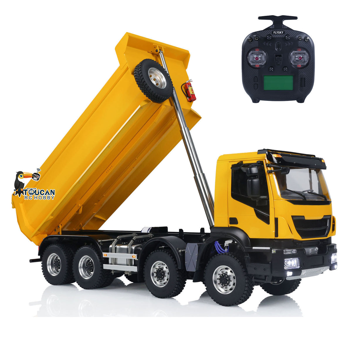 TOUCAN RC HOBBY MODO 1/14 8x8 Metal Hydraulic RC Dump Truck Remote Control Tipper Car Sound Lights Assembled Painted Model ESC Motor Servo