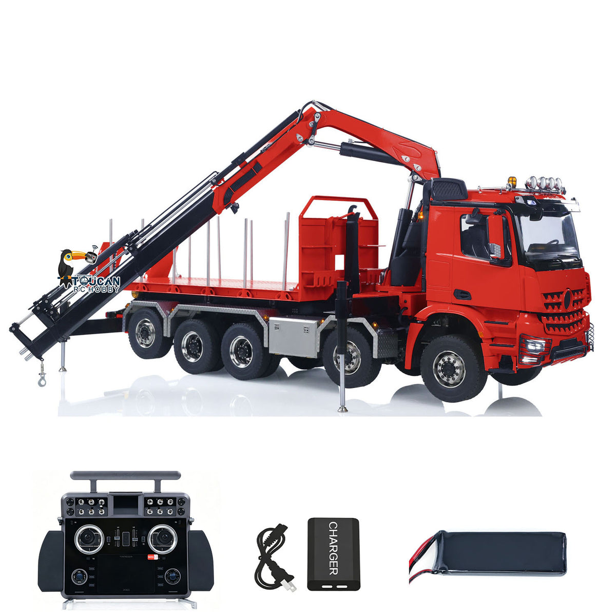 TOUCAN RC HOBBY LXY 1/14 10x10 RC Hydraulic Crane Dump Truck Radio Control Full Dumper Lorry with U-shaped Short High Standard Bucket Timber Flatbed