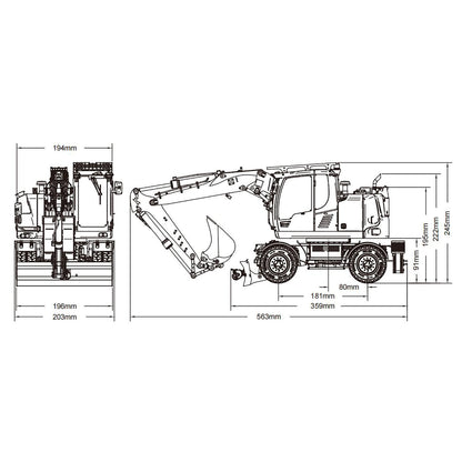 TOUCAN RC HOBBY US Stock CUT RC Hobby 1/14 RC Hydraulic Wheeled Excavator LR914 -3Arms 8CH Valve Metal RTR