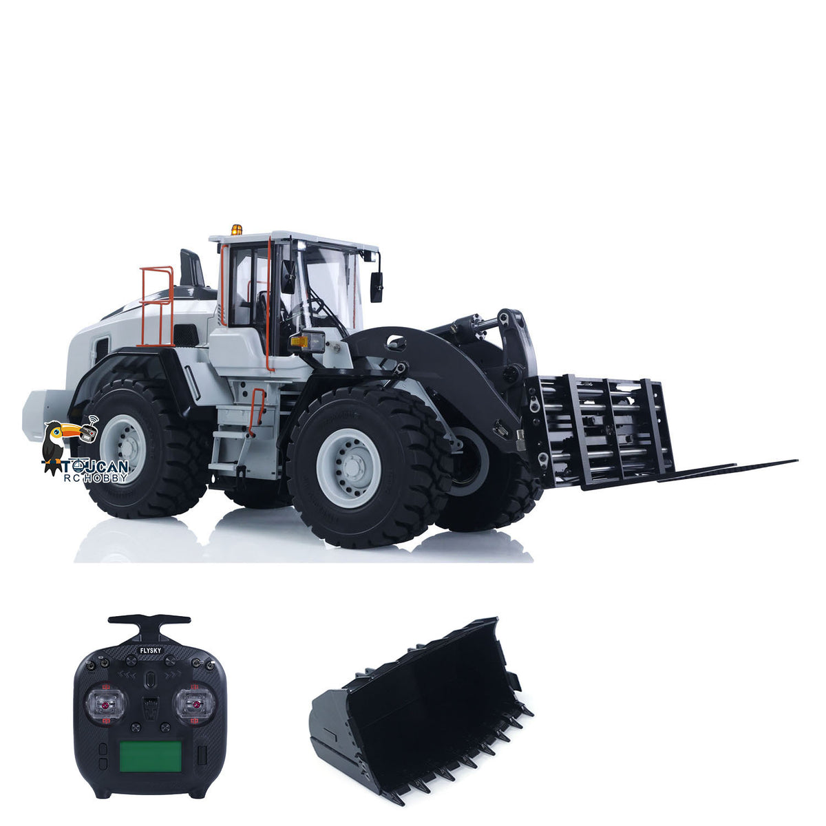 TOUCAN RC HOBBY MTModel E260L 1/14 Metal RC Hydraulic Loader Remote Control Construction Vehicle Flysky ST8 Radio Lock Differential Axle Fork Quick Coupler Light Sound