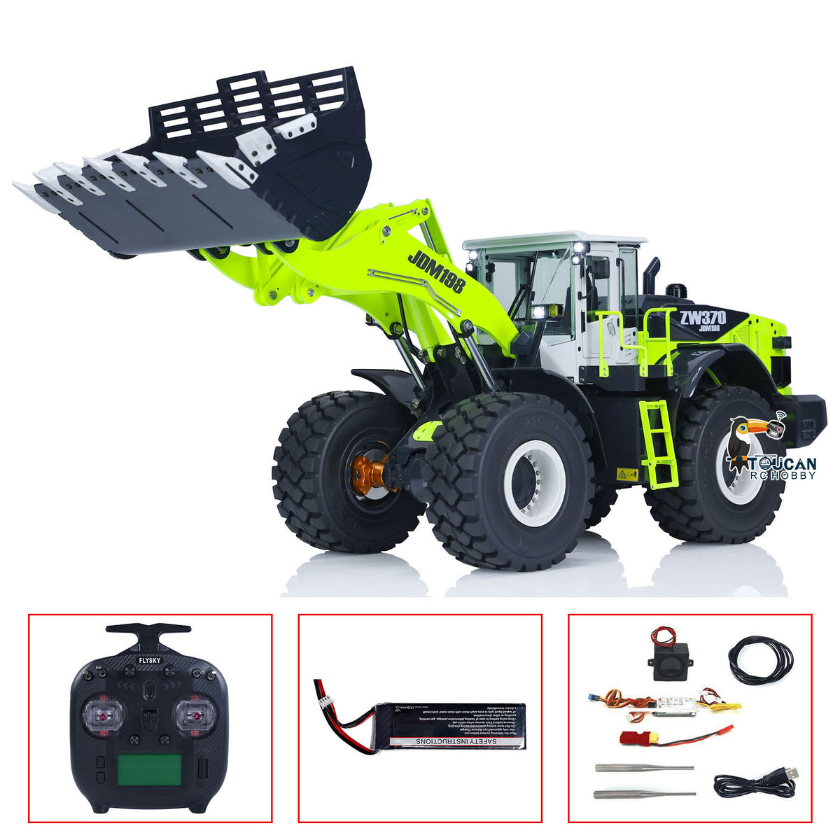 TOUCAN RC HOBBY JDModel 198 ZW370 1/14 Metal RC Hydraulic RTR Loader 2-Speed Transmission ST8 Controller Light Sound Axles Lock Brushless Motor & ESC for Model Collectors