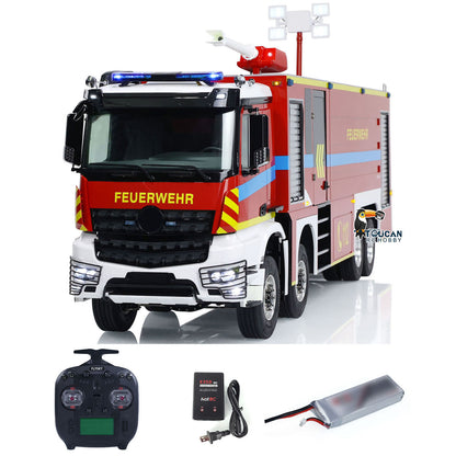 TOUCAN RC HOBBY 1/14 RC Fire Fighting Truck 8x8 Radio Control Fire Car Light Sound Metal Chassis Assembled and Painted Motor ESC Servo