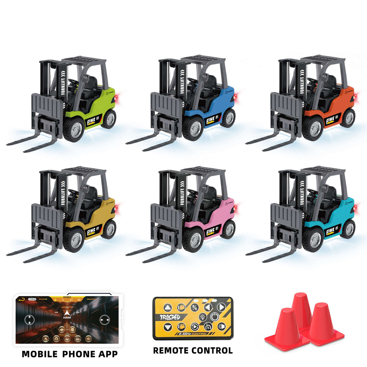 TOUCAN RC HOBBY Heng Guan 1/64 RC Forklift Full Proportion Control Realistic Details Road Barrier Desktop Ornaments Parent Child Interaction RTR