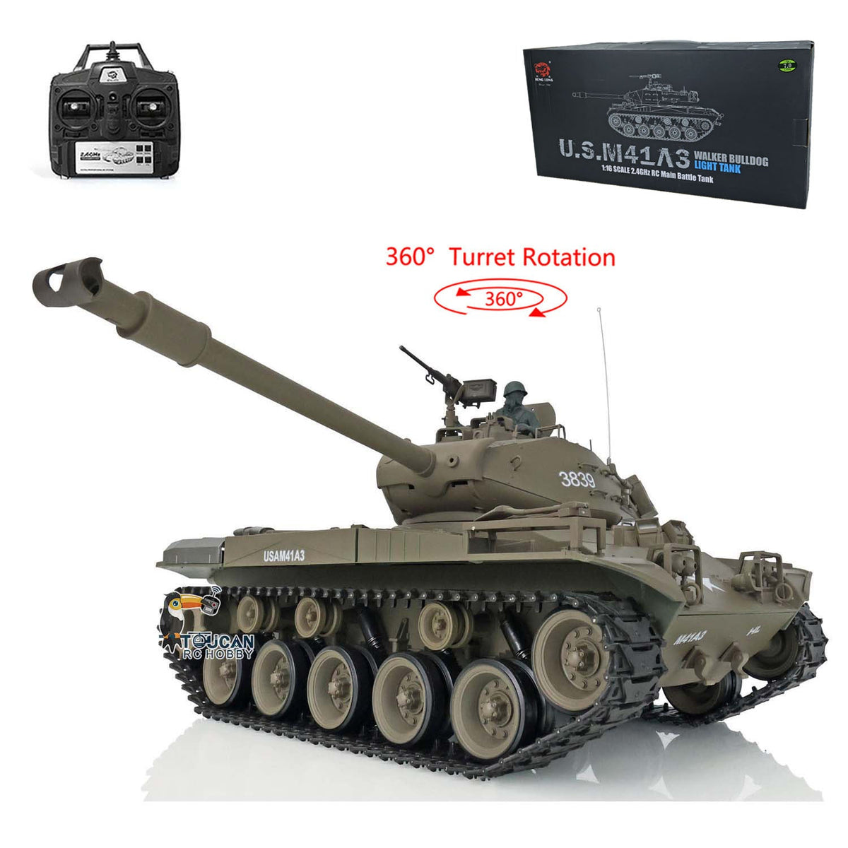 TOUCAN RC HOBBY Heng Long 1/16 TK7.0 Plastic 3838 USA M26 Pershing 3839 Walker Bulldog M41A3 RTR RC Tank Armored Vehicle Model IR BB 360 Degrees Turret Smoke