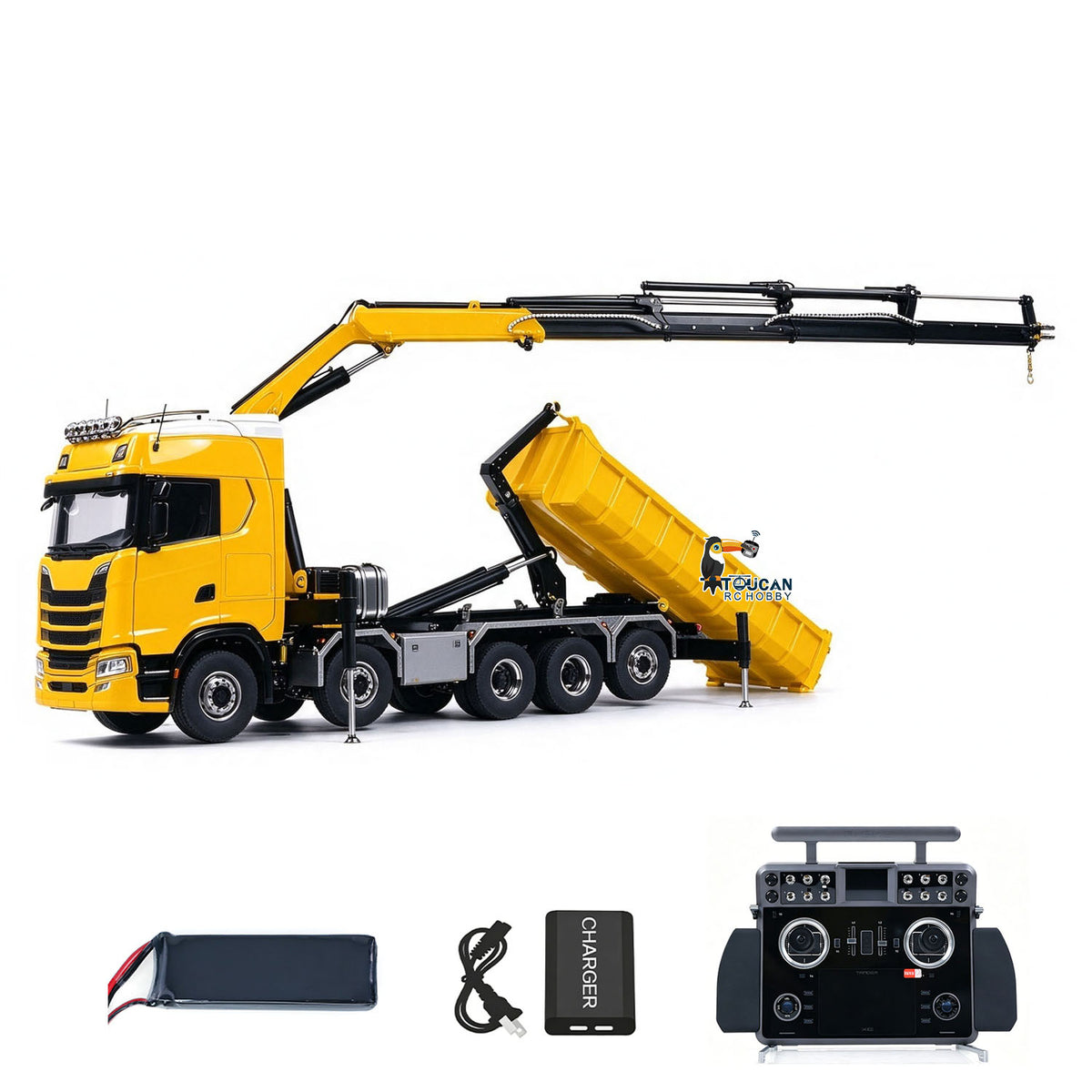 TOUCAN RC HOBBY LXY Metal 1/14 RC Hydraulic Dumper 770S 10x10 Full Dump Truck Crane Axle Lifting Car