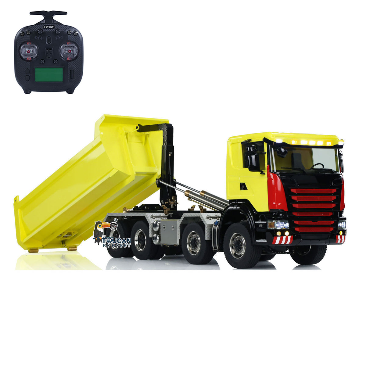 TOUCAN RC HOBBY LXY G88 1/14 Metal 8x8 RC Hydraulic Roll On Off Dump Truck PNP U-Shaped High Bucket 3 Speed Transmission Differential Lock Light Sound ST8 Controller for Construction Collectors