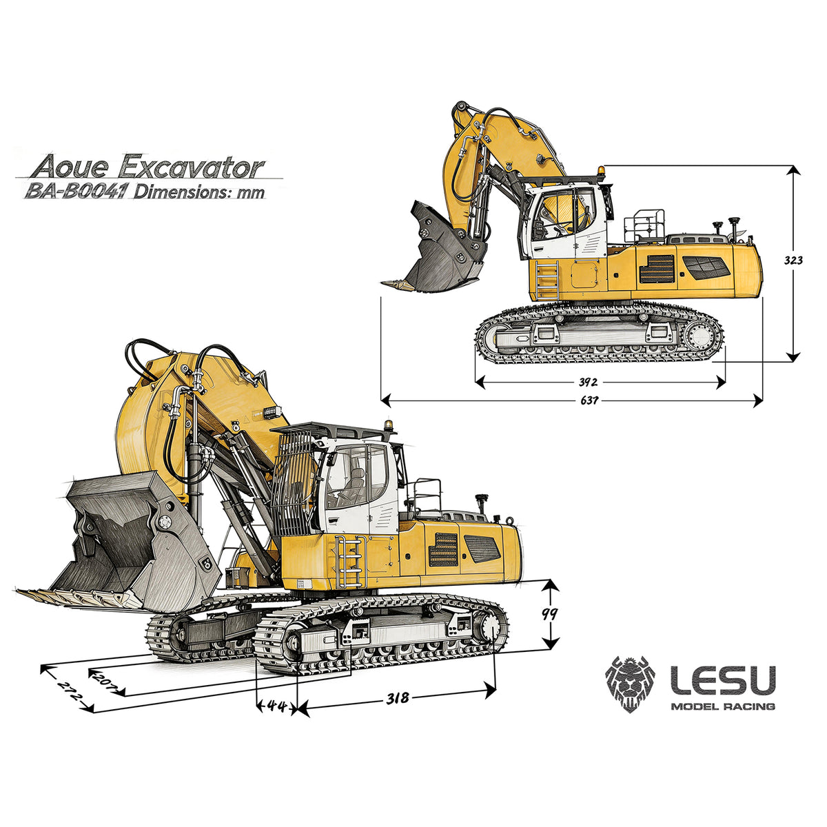 TOUCAN RC HOBBY LESU LR956 1/14 Metal RC Hydraulic Front Shovel Digger B0041 Dual Pump Excavator with Brushless Motor Light System for Outdoor Fun