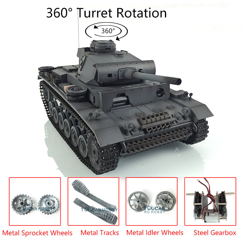 TOUCAN RC HOBBY Heng Long 1/16 TK7.0 Promotion Panzer III L RTR RC Tank 3848 Infrared Combat BB 360 Degrees Turret Smoke Metal Tracks Sprockets Idlers Barrel