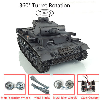 TOUCAN RC HOBBY Heng Long 1/16 TK7.0 Promotion Panzer III L RTR RC Tank 3848 Infrared Combat BB 360 Degrees Turret Smoke Metal Tracks Sprockets Idlers Barrel