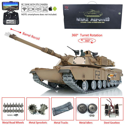 TOUCAN RC HOBBY Heng Long 1/16 TK7.0 Profession USA Abrams M1A2 RTR RC Tank 3918 FPV 360 Degrees Turret Barrel Recoil BB IR Metal Tracks Gearbox Sprockets Idlers Road Wheels