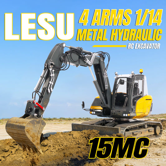 TOUCAN RC HOBBY Flash Sale LESU 1/14 Metal RC Hydraulic Excavator MC15 4Arms Remote Control Digger 15MC 9 Valves Dual Pumps Light Sound PL18EV Lite