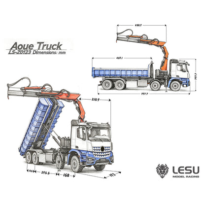 TOUCAN RC HOBBY LESU Z0123 1/14 8x8 Hydraulic Folding Hook Lift Roll Off RC Dumper Truck with 7CH Valves Crane 3 Speed Transmission Metal Chassis