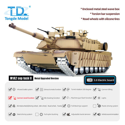 TOUCAN RC HOBBY Tongde 1/16 Abrams M1A2 RC Infrared Battle Tank SEP TUSK II Remote Controlled Electric Panzer Model 320 BB Unit Barrel Recoil System