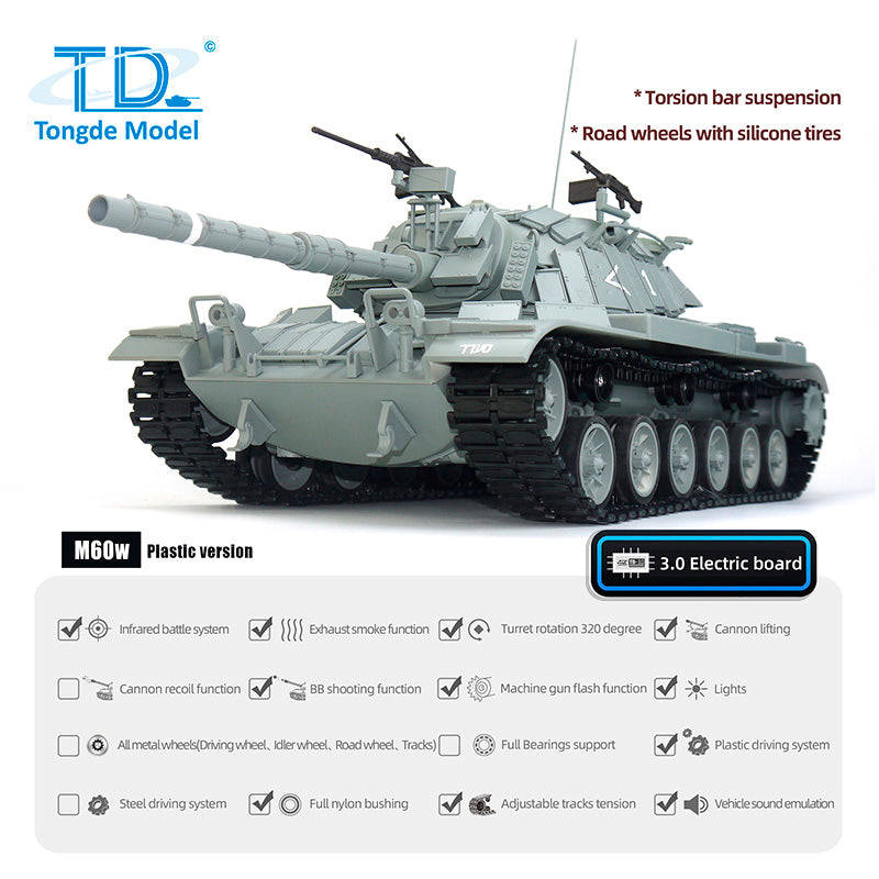 TOUCAN RC HOBBY 1/16 Tongde Israel RC Panzer Remote Control Infrared Battle Tanks Military Model M60W ERA Painted Car 320 Rotation BB Shooting DIY