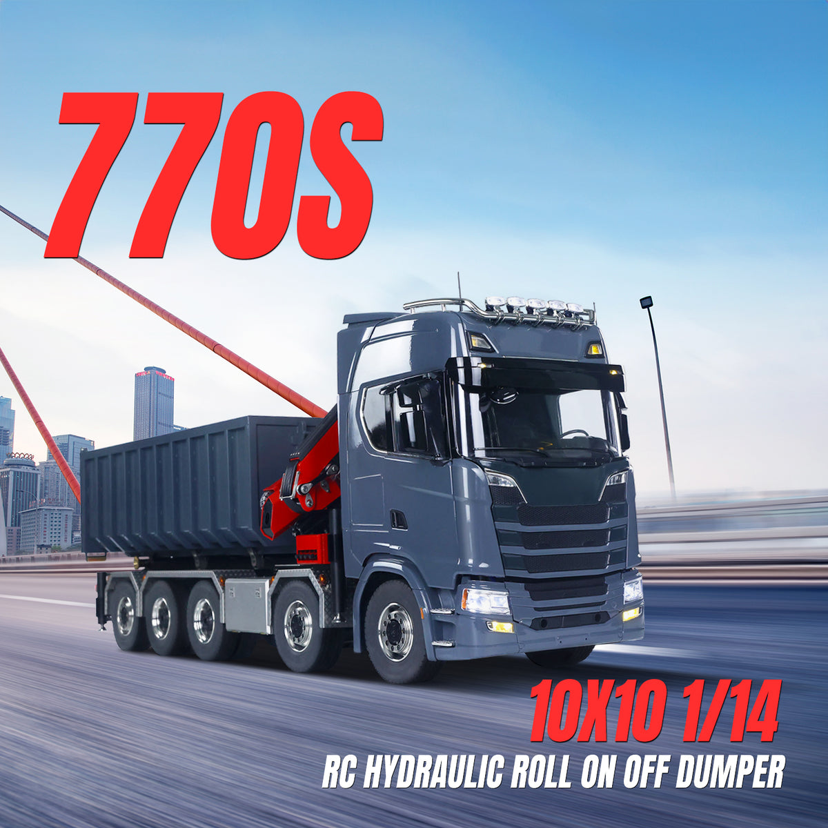 TOUCAN RC HOBBY LXY 770S 1:14 5 Axles 10x10 Metal Chassis RC Hydraulic Dump Truck Remote Control Crane Full Roll Off Dumper Frsky XE Lite RC Vehicle Model