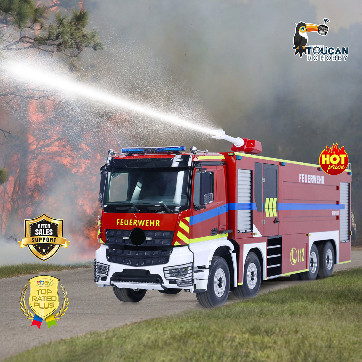 TOUCAN RC HOBBY 8x4 1/14 RC Fire Fighting Truck Remote Controlled Sprinkler Vehicles Sounds Painted Assembled DIY