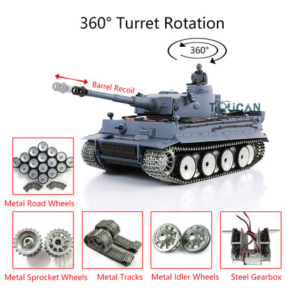 TOUCAN RC HOBBY Fast Free Shipping Heng Long 1/16 7.0 Tiger I RTR RC Tank 3818 W/ Barrel Recoil Metal Tracks Wheels BB Unit Electric Military Vehicle