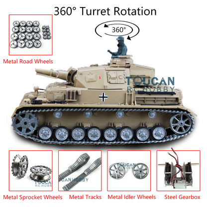 TOUCAN RC HOBBY Heng Long 7.0 1/16 Radio Tank 3858 German Panzer IV F RC Tank w/ 360Degrees Rotating Turret Metal Road Wheels Tracks IR System Battle