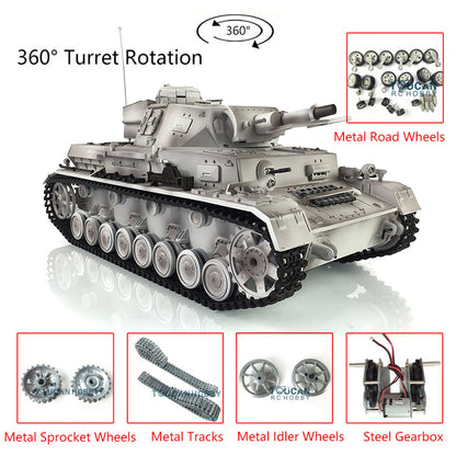 TOUCAN RC HOBBY Heng Long 7.0 1/16 Radio Tank 3858 German Panzer IV F RC Tank w/ 360Degrees Rotating Turret Metal Road Wheels Tracks IR System Battle