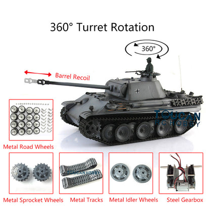 TOUCAN RC HOBBY Heng Long 1/16 RC Tank 7.0 3879 Customized German Tank Panther G RTR Tank w/ 360Degrees Rotating Turret Barrel Recoil Metal Road Wheel