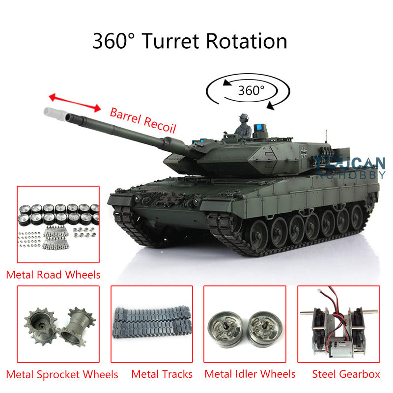 TOUCAN RC HOBBY Heng Long 1/16 7.0 Individueller Leopard 2A6 RC-Panzer 3889 mit Metallketten, Laufrollen, Rohrrucklauf, um 360 Grad drehbarem Turm und Motorsound