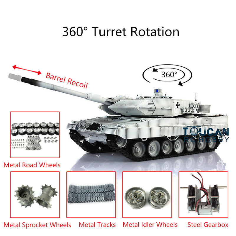 TOUCAN RC HOBBY Heng Long 1/16 7.0 Individueller Leopard 2A6 RC-Panzer 3889 mit Metallketten, Laufrollen, Rohrrucklauf, um 360 Grad drehbarem Turm und Motorsound