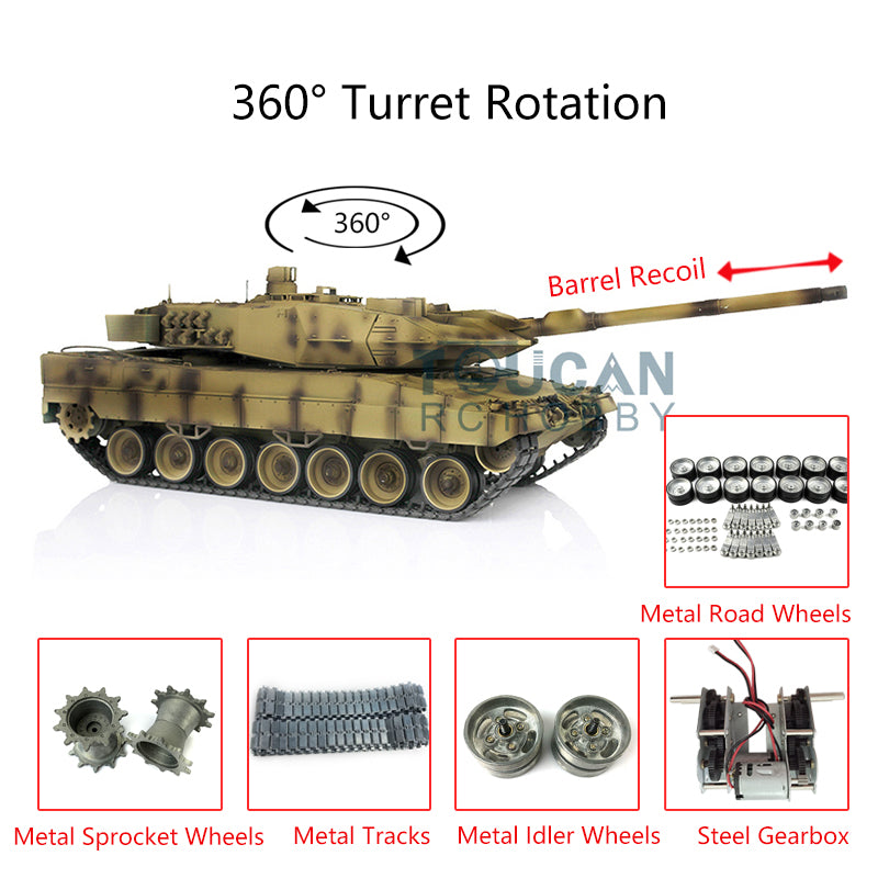 TOUCAN RC HOBBY Heng Long 1/16 7.0 Individueller Leopard 2A6 RC-Panzer 3889 mit Metallketten, Laufrollen, Rohrrucklauf, um 360 Grad drehbarem Turm und Motorsound