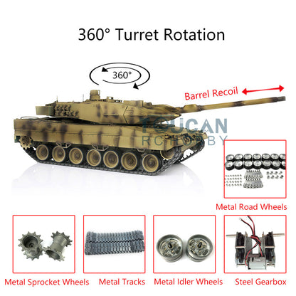 TOUCAN RC HOBBY Heng Long 1/16 7.0 Individueller Leopard 2A6 RC-Panzer 3889 mit Metallketten, Laufrollen, Rohrrucklauf, um 360 Grad drehbarem Turm und Motorsound