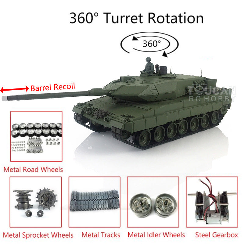 TOUCAN RC HOBBY Heng Long 1/16 7.0 Individueller Leopard 2A6 RC-Panzer 3889 mit Metallketten, Laufrollen, Rohrrucklauf, um 360 Grad drehbarem Turm und Motorsound
