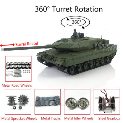 TOUCAN RC HOBBY Heng Long 1/16 7.0 Individueller Leopard 2A6 RC-Panzer 3889 mit Metallketten, Laufrollen, Rohrrucklauf, um 360 Grad drehbarem Turm und Motorsound