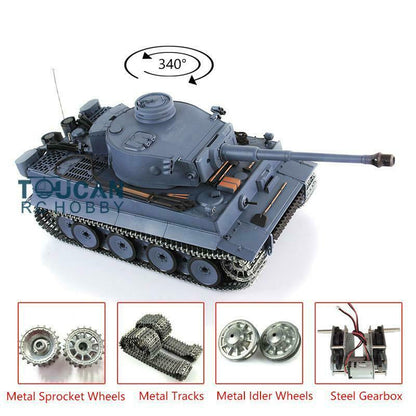 TOUCAN RC HOBBY US Stock Heng Long 1:16 Scale 7.0 German Tiger I RTR RC Tank 340 Degree Turret Metal Tracks Idlers Sprockets 3818 Model Battery Charger